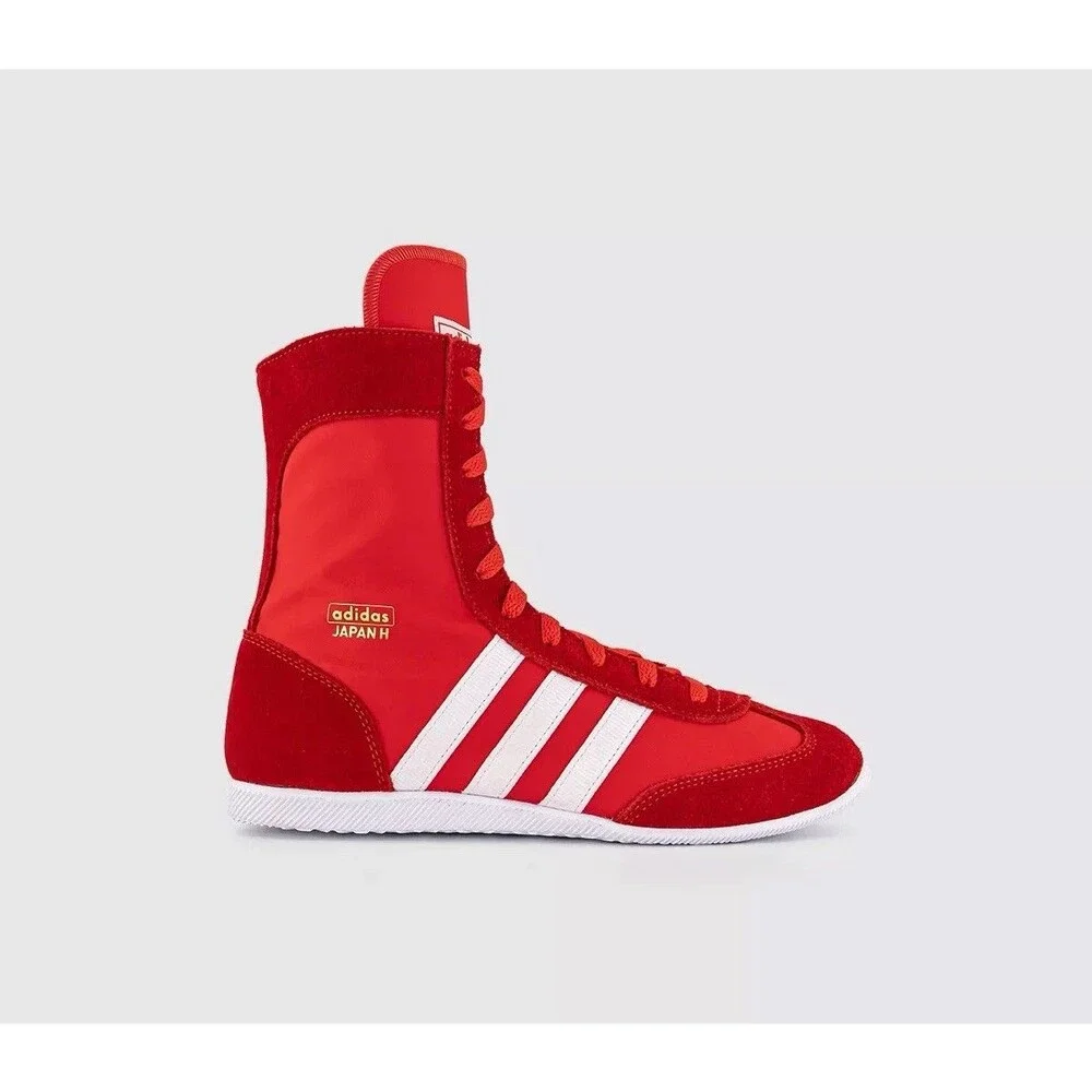 adidas Red High-Top Athletic Boxing Sneakers with White Stripes